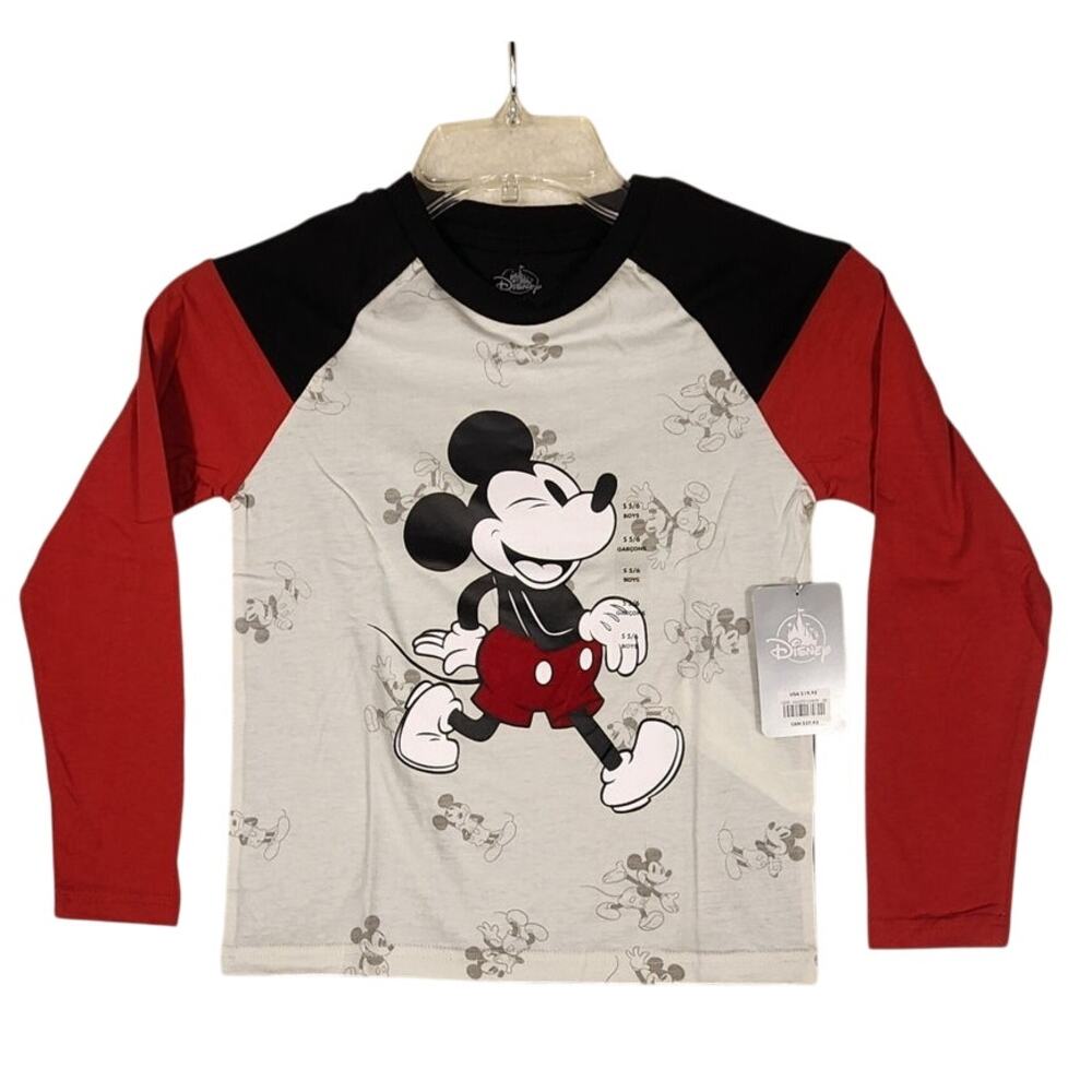 Disney Mickey Mouse Boys Size 5/6 Long Sleeve Shirt NWT Black Red White